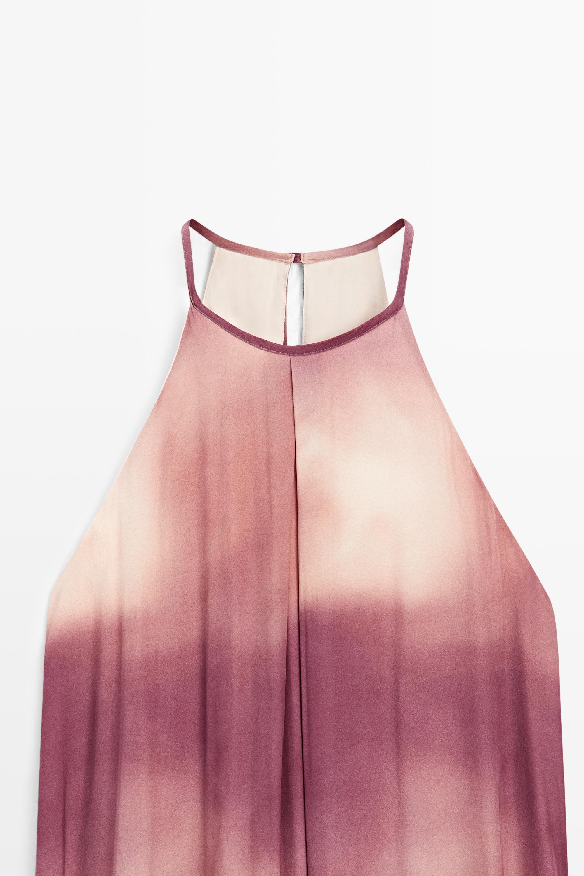 Printed tie-dye flowing halter maxi dress